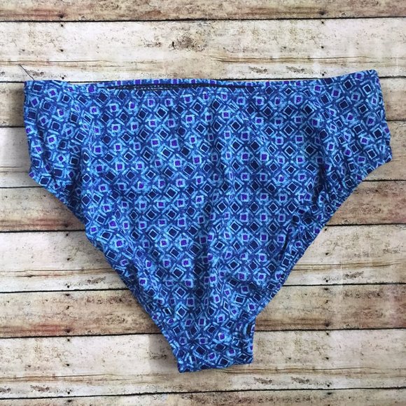 Vintage Y2K Lands End Blue Retro Print Pattern High Cut Bikini Bottom Medium - Picture 2 of 3
